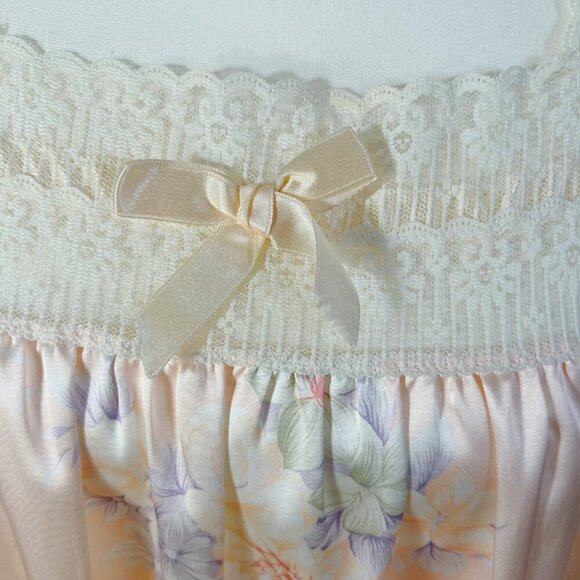 Vintage Barbizon Pink Satin Nightgown Lace Trim Bow Coquette 1980s Size M - Picture 3 of 10